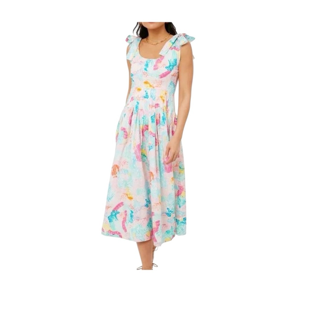 HUNTER BELL NY Braden Self-tie Pleated Midi Dress In Painterly Rainbow size 4